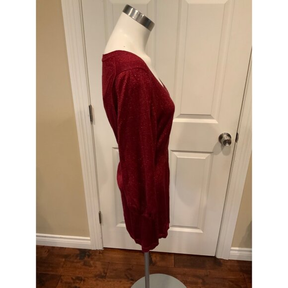 BCBG Max Azria Shimmering Red Scoop Neck Babydoll Sweater,  Size Large - Picture 2 of 5